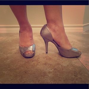 Silver open toe heels